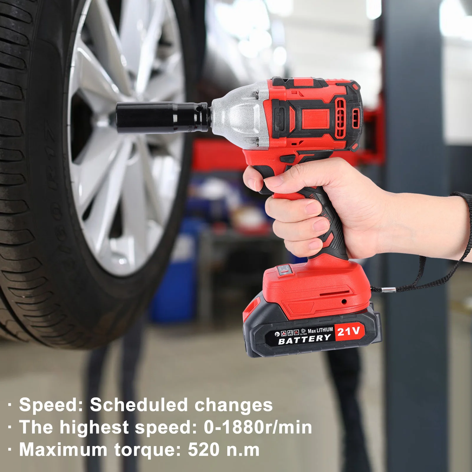 Cordless Impact Wrench, 520N.m High Torque Electric Wrench with 2 x 1500mAh Batteries, Brushless Motor Electric Impact Wrench, f