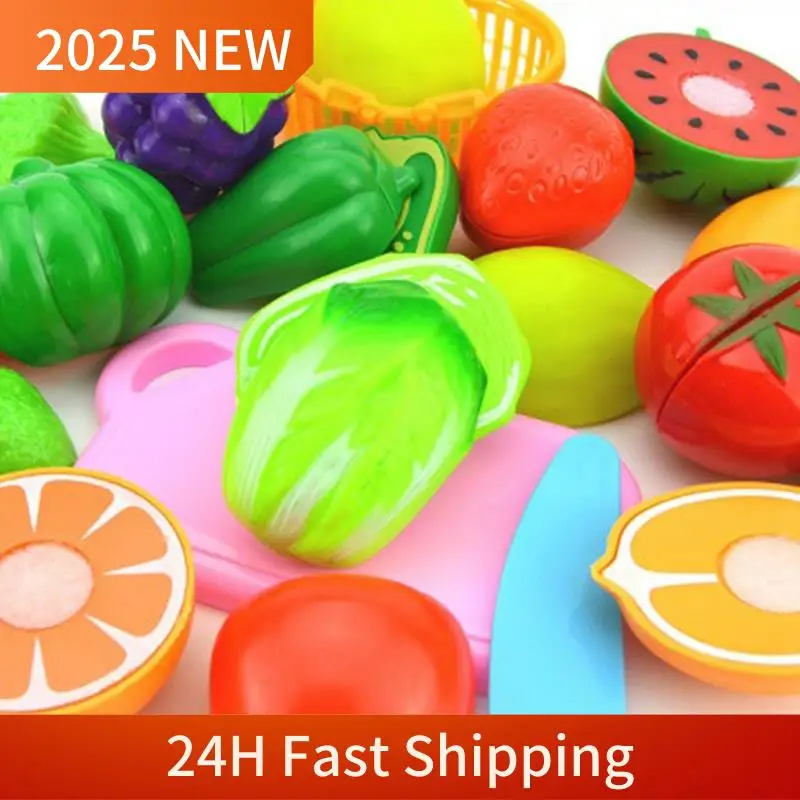 

A49U 23 Pcs Simulation Kitchen Cut Fruit Toy Set, Play House Set With Storage Basket For Children's Role-Playing Games