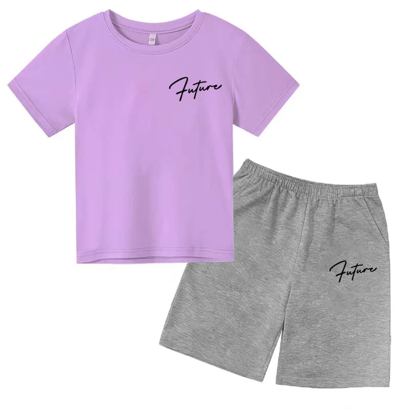 Simple Printed Children Summer Fashion Casual T shirt Suits 2024 New Style Letter Pattern O-Neck T shirt Shorts 2-Pieces Set