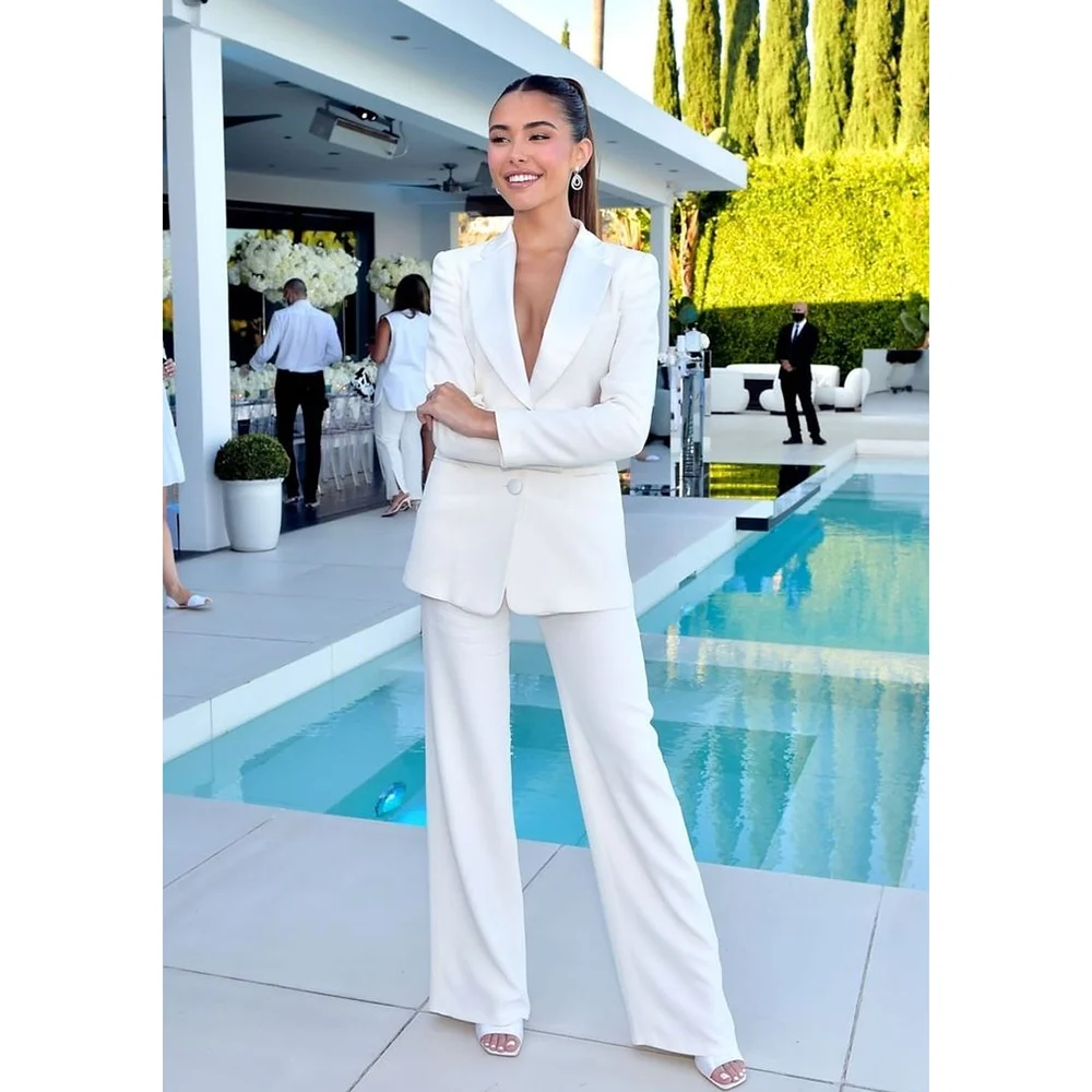 Pure White Single Breasted Women Pants Suit 2 Pieces Blazer Trousers Custom Made Set Formal Evening Party Dress