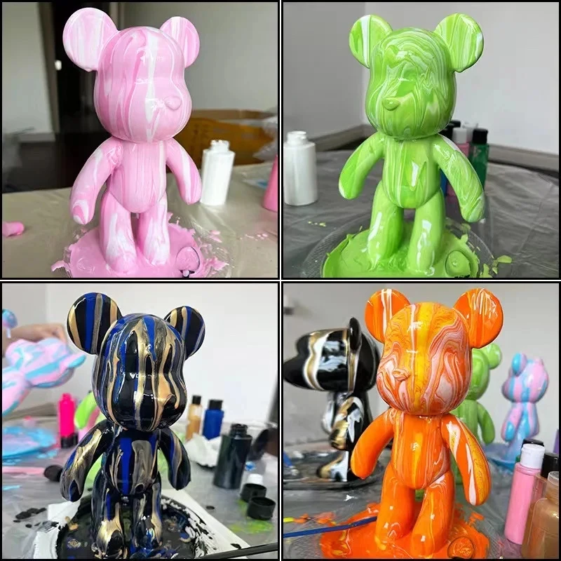 DIY Painting Creative Fluid Bear Handmade Violent Bear Sculpture White Mold Doll Figurine Toys Animal Bear Home Decor Ornaments