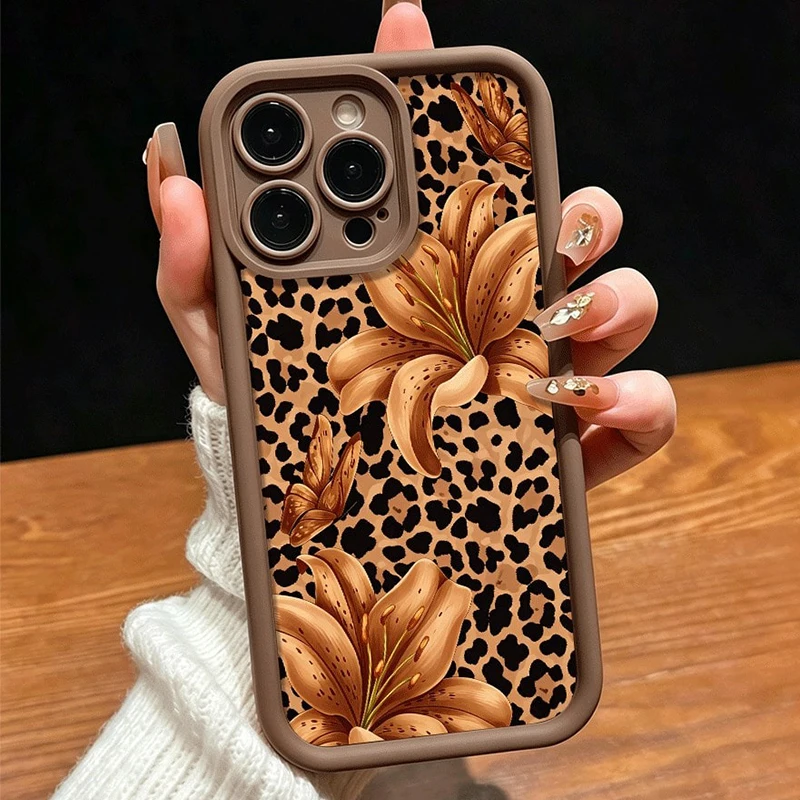 Niedliche Rosa Lilien- und Leopardenmuster-Design Handyhülle für iPhone 17 16 15 14 13 12 11 Pro Max XS X XR 7 8 Plus 17 Air Cover