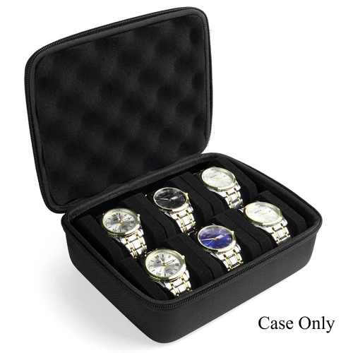 Caja de almacenamiento de reloj con 6 ranuras, carcasa dura, estuche de transporte, organizador de exhibición, vitrina con soporte para caja de reloj, ideal para regalos
