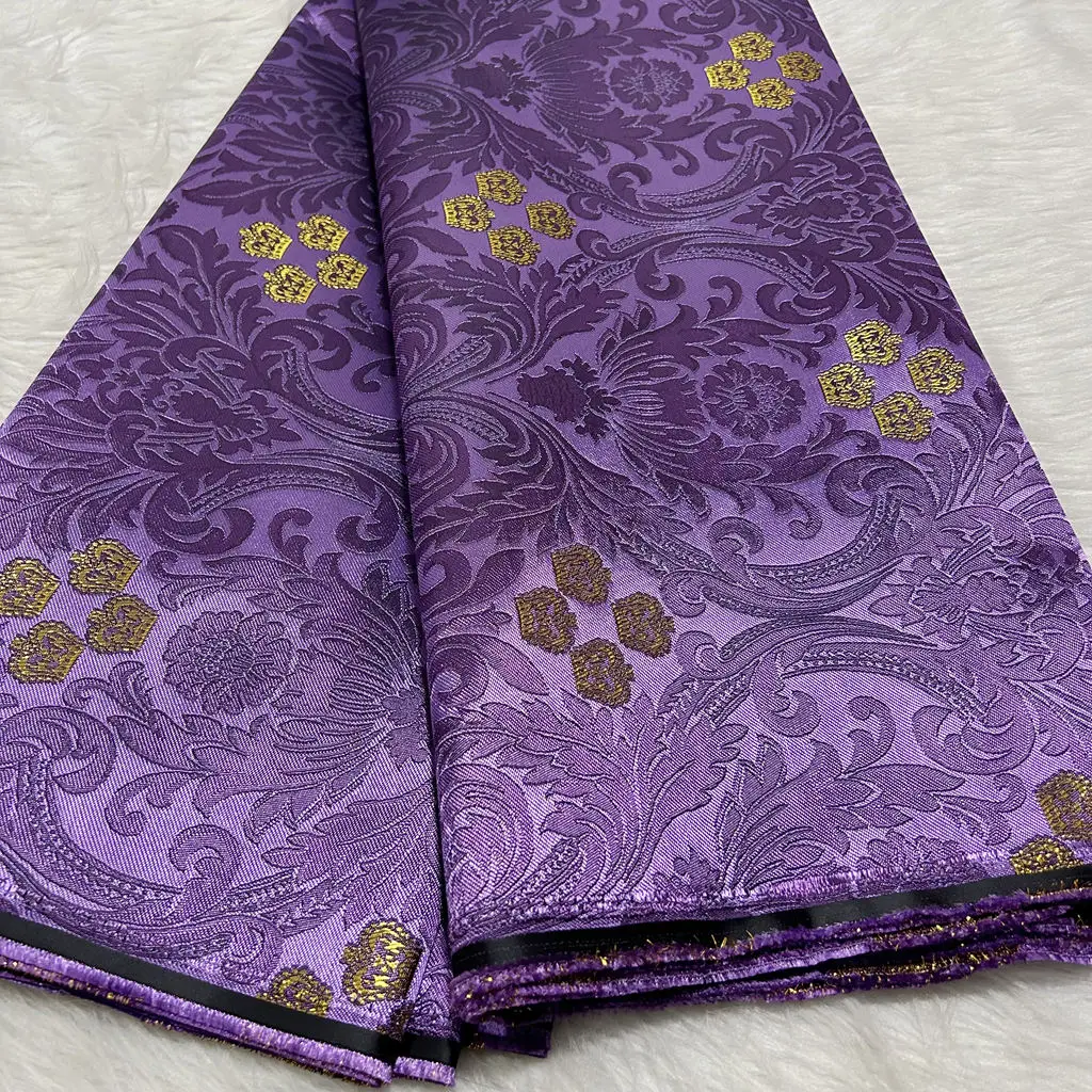2026 Afrikaanse Luxe Multicolor Damask Stof 5 Yards Hoge Kwaliteit Modieus Bruiloft Feest Hoofddoek Hoed Outfits