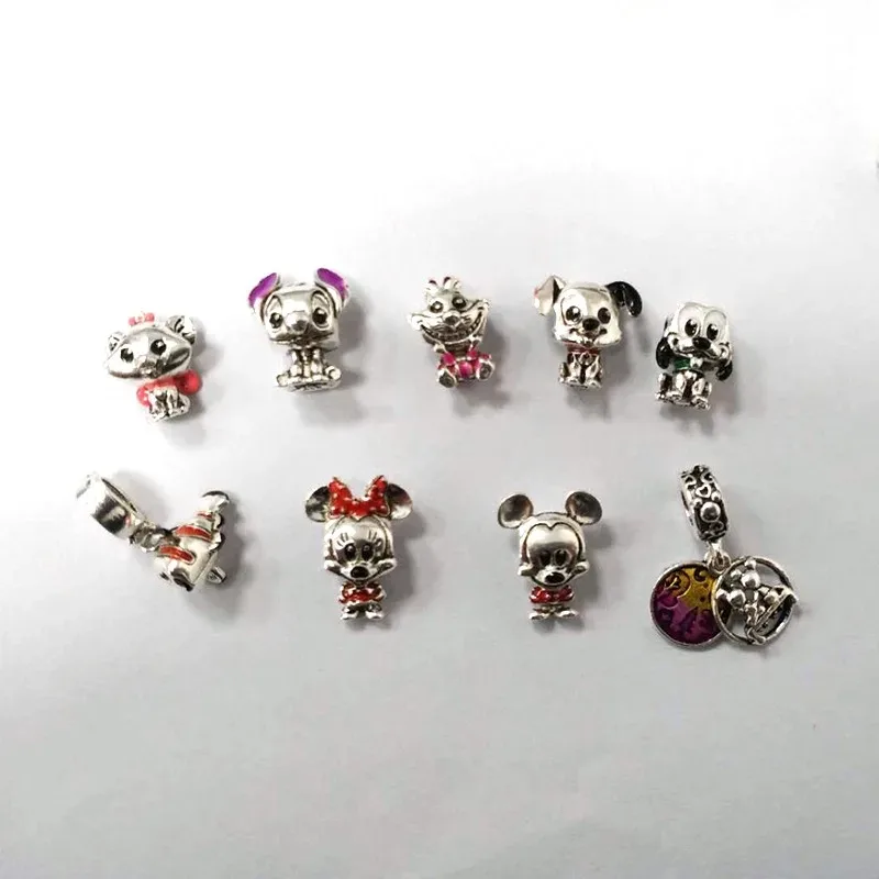 Disney 925 Silver Mickey Minnie Mouse Stitch Charms Bead Pendant Fit  Bracelets & Bangles DIY Women Jewelry Accessories Gifts