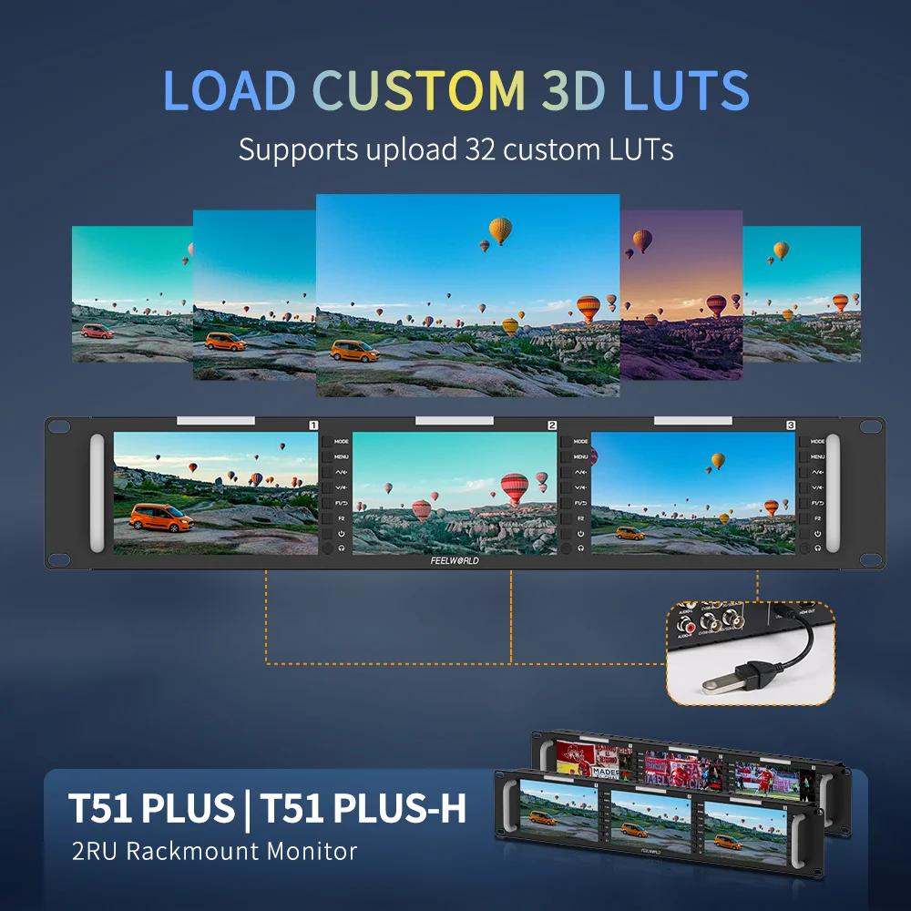 FEELWORLD T51 PLUS المهنية رف جبل مراقب رف جبل رصد الثلاثي 5.5 "2RU كامل HD SDI/HDMI/AV I/O OEM المصنع مباشرة