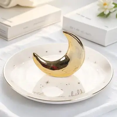 

Тарелка для хранения лунной звезды, белый фарфор, поднос для демонстрации ювелирных изделий, керамическое блюдо, ретро-декор, безопасность окружающей среды, еда