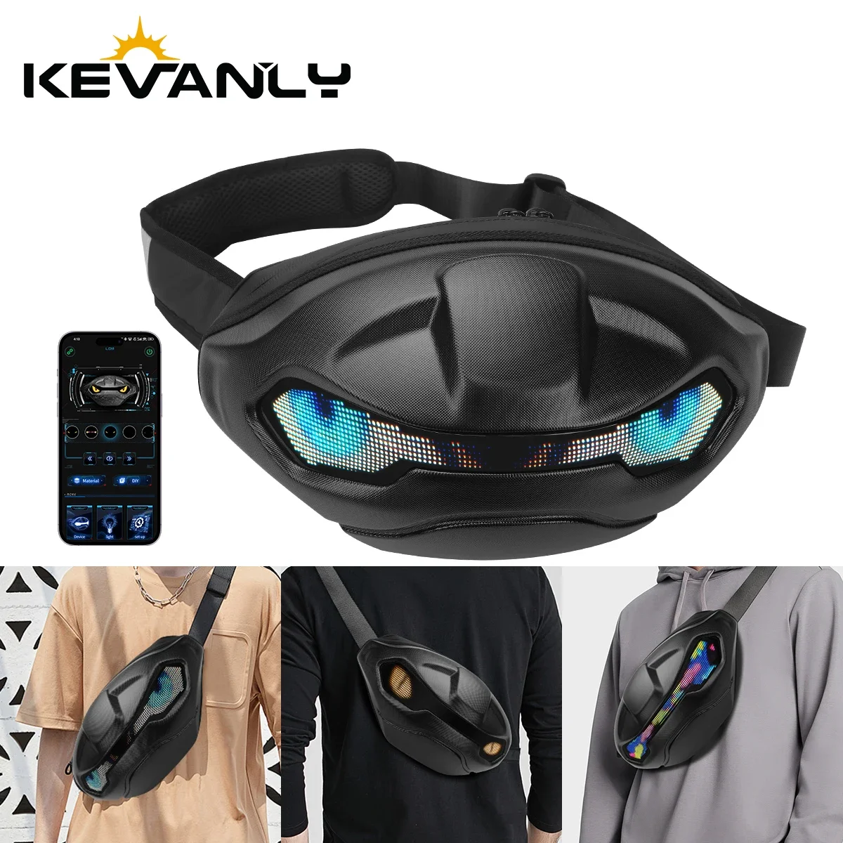 

Cool Toothless style Satchel LED Screen Display APP Control Riding Drop Leg Side Bag Waterproof Dynamic Screen Shoulder Bags