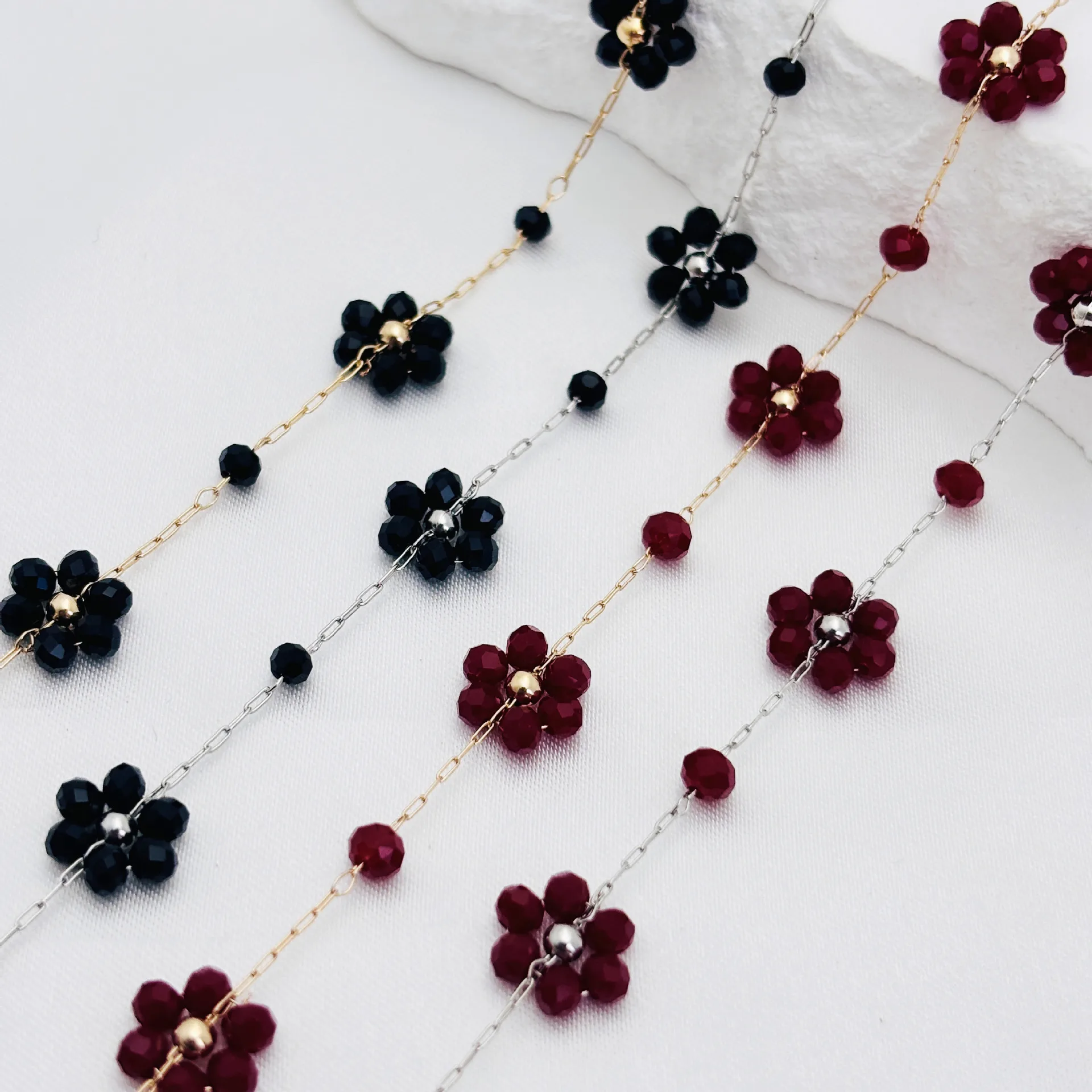 

2/10Y Fashion Multicolor Crystal Beaded Flowers Link Chain DIY Handicrafts Bracelet Necklace Making Accessories Decoration Gift