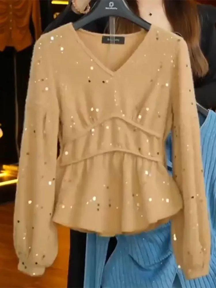 

plus Size Women's Shirt Spring 2026 V-Neck Long Sleeve Waist-Cinched Trendy Fashion Retro Style Loose Fit Button-Up