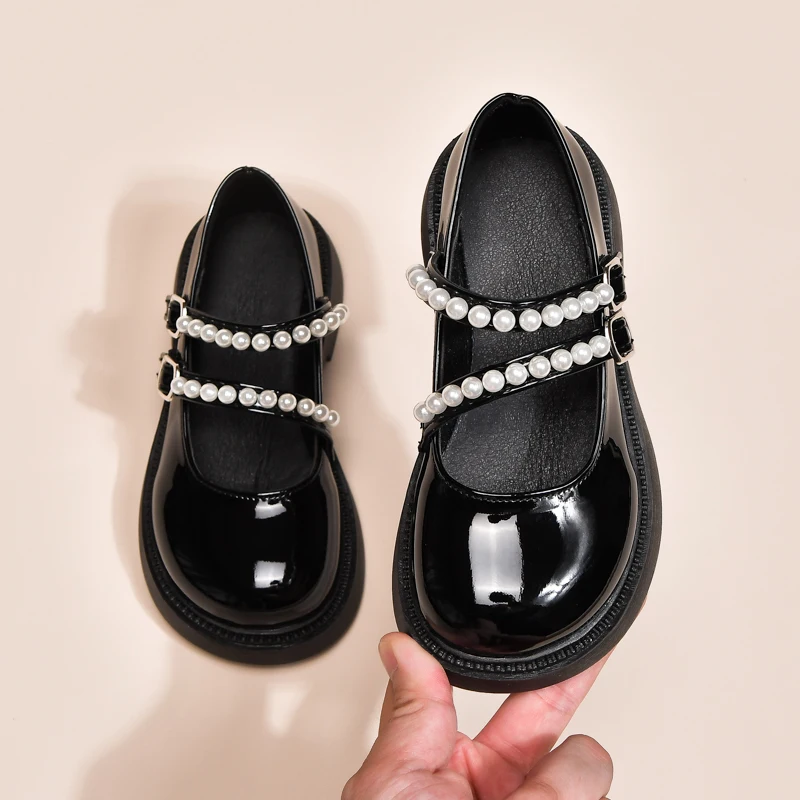 

Elegant Children Leather Shoes Black Classic Girls Fashion Mary Jane Shoes Sweet Pearl Kids Causal Princess Wedding Party Shoes