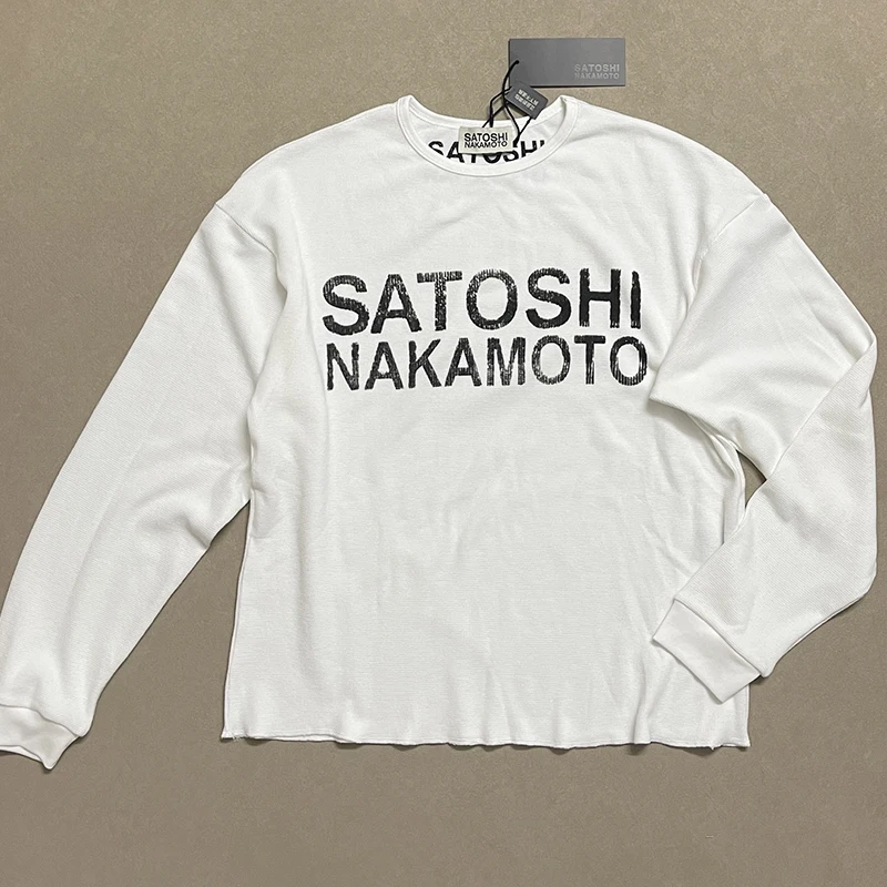 SATOSHI NAKAMOTO Long Sleeve American Classic Slogan Waffle Loose Fit Long Sleeve T-Shirt Men Women