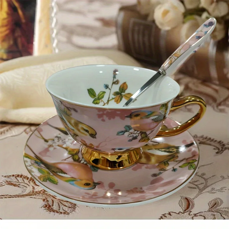 1set Vintage European Elegance Teacup Set 200ml Ceramic Trio Cup Saucer Spoon Exquisite Design for Afternoon Tea Drinkware Gift