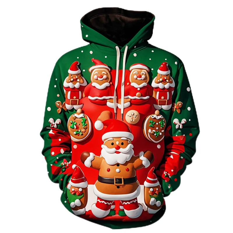 

Cartoon Xmas Hoodie Newest Cute Gingerbread Man Santa Claus Graphic Sweatshirts Boy Pullovers Kid Christmas Gift Tracksuit Hoody