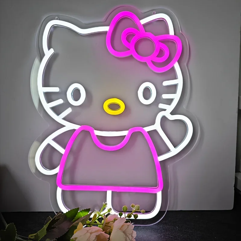

Неоновая вывеска Sanrio Hello Kitty для декора стен, светильник с питанием от USB для спальни, игровой комнаты, декор для стен, подарки для любителей аниме, детей, девочек
