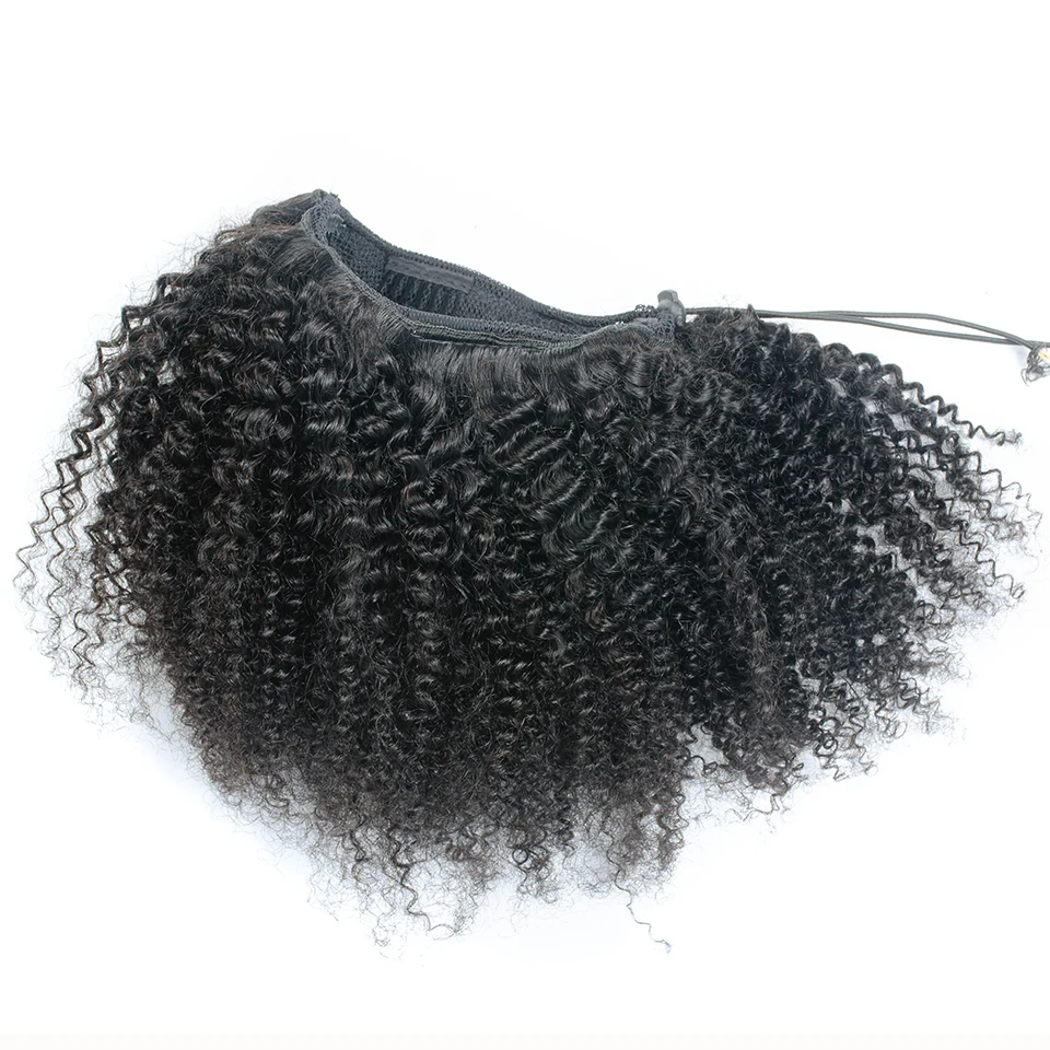 Coleta Afro rizada con cordón, cabello humano Remy mongol, extensiones de cabello con Clip, 100g, 12, 14 y 16 pulgadas