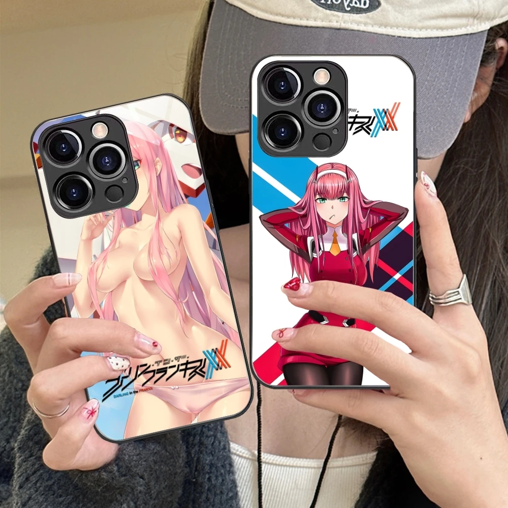 Darling FranXX Zero Two Mobile Cell Phone Case for iPhone 16 15 14 13 12 11 X XR XS 8 Pro Max Plus Mini PC Glass Cover Shell