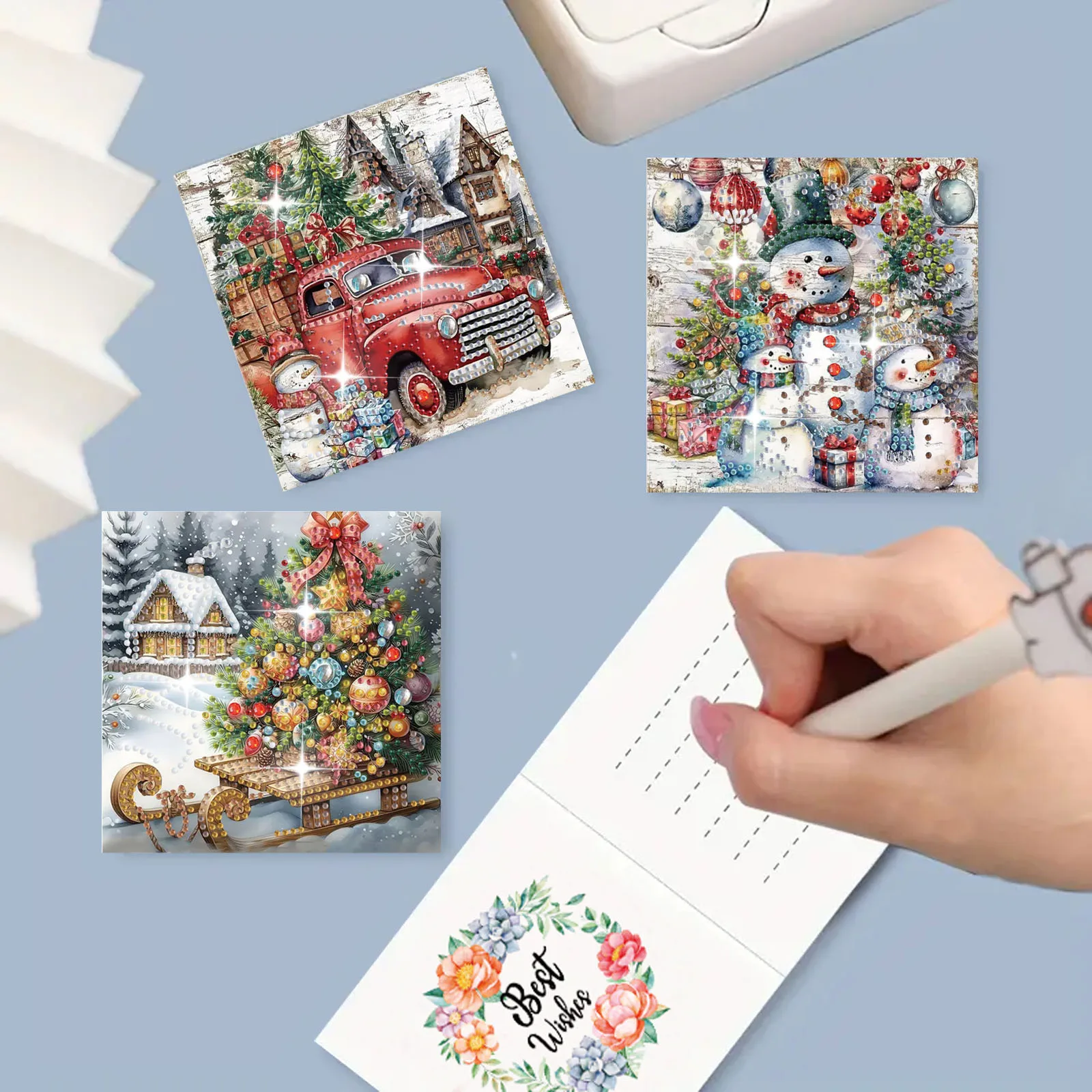 6-piece DIY diamond painting set Christmas theme greeting card, wishes and wishes, unique design, irregular shape diamonds