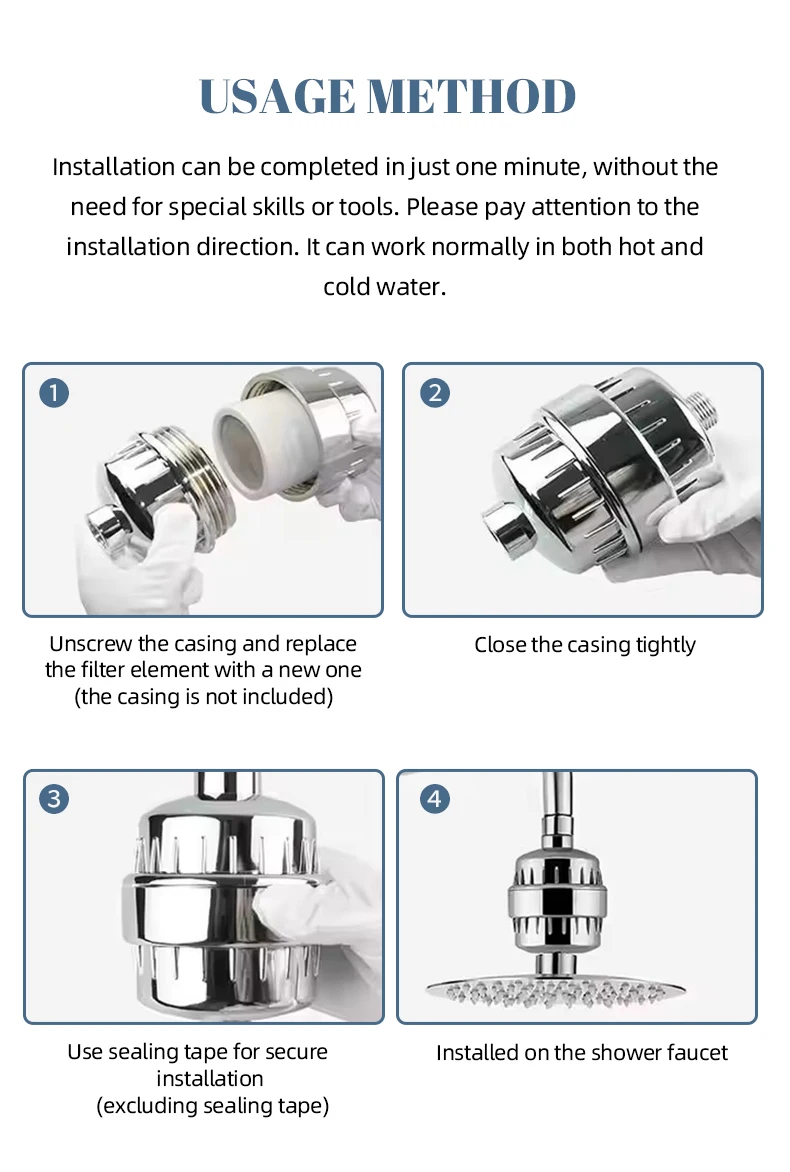 15/20/25 estágios substituir elementos de filtro filtro de água do chuveiro removeclor metais pesados filtrado água dura macia para cabeça de chuveiro