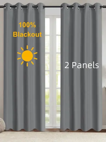 2pcs Modern 100% Blackout Curtain with Coated Lining, Curains for Bedroom, Living Room, Dining Room, Bathroom, Home Decor