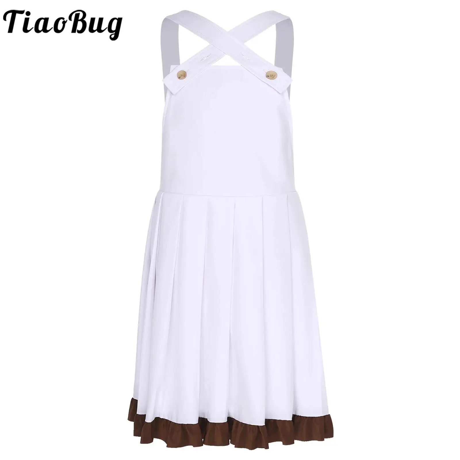 

Girls Factory Worker Cosplay Costume Worship Robe Sleeveless Backless Cross Front Pleated Dress for Halloween Theme Party