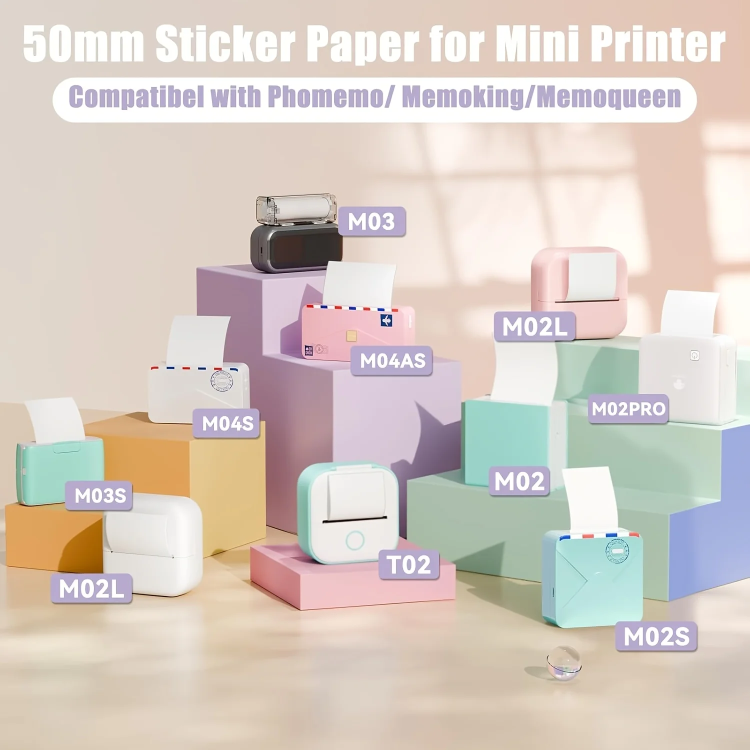 T02/M02X/M02L White Sticker Paper - 3 Rolls of Self-Adhesive Thermal Printer Paper, 53mm x 3.5m, 10 Years Preservation view 5