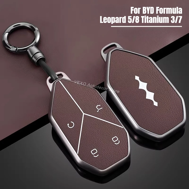 

For BYD Formula Leopard 5 8 Titanium 3 7 Electric Car Key Fob Cover Key Case with Keychain Key Premium Leather Protective Shell
