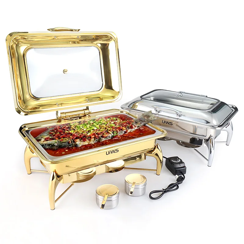 High quality large buffet food warmer silvery/gold chafing dishes for catering