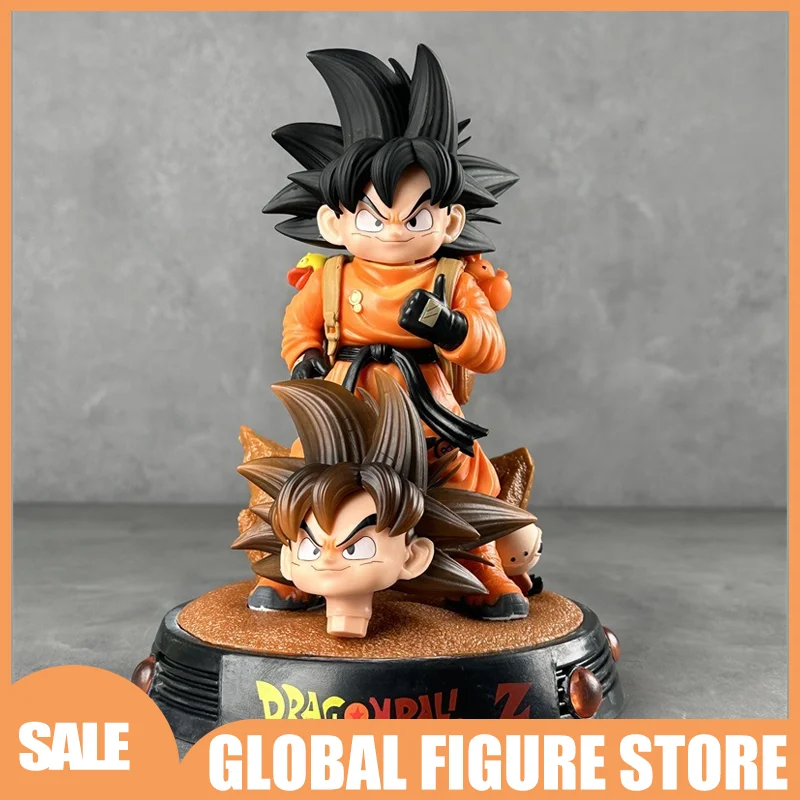 

22.5cm Dragon Ball Anime Goku Figure with Dual Heads & Base Changeable Model Statue Desktop Decoration Collection Birthday Gifts