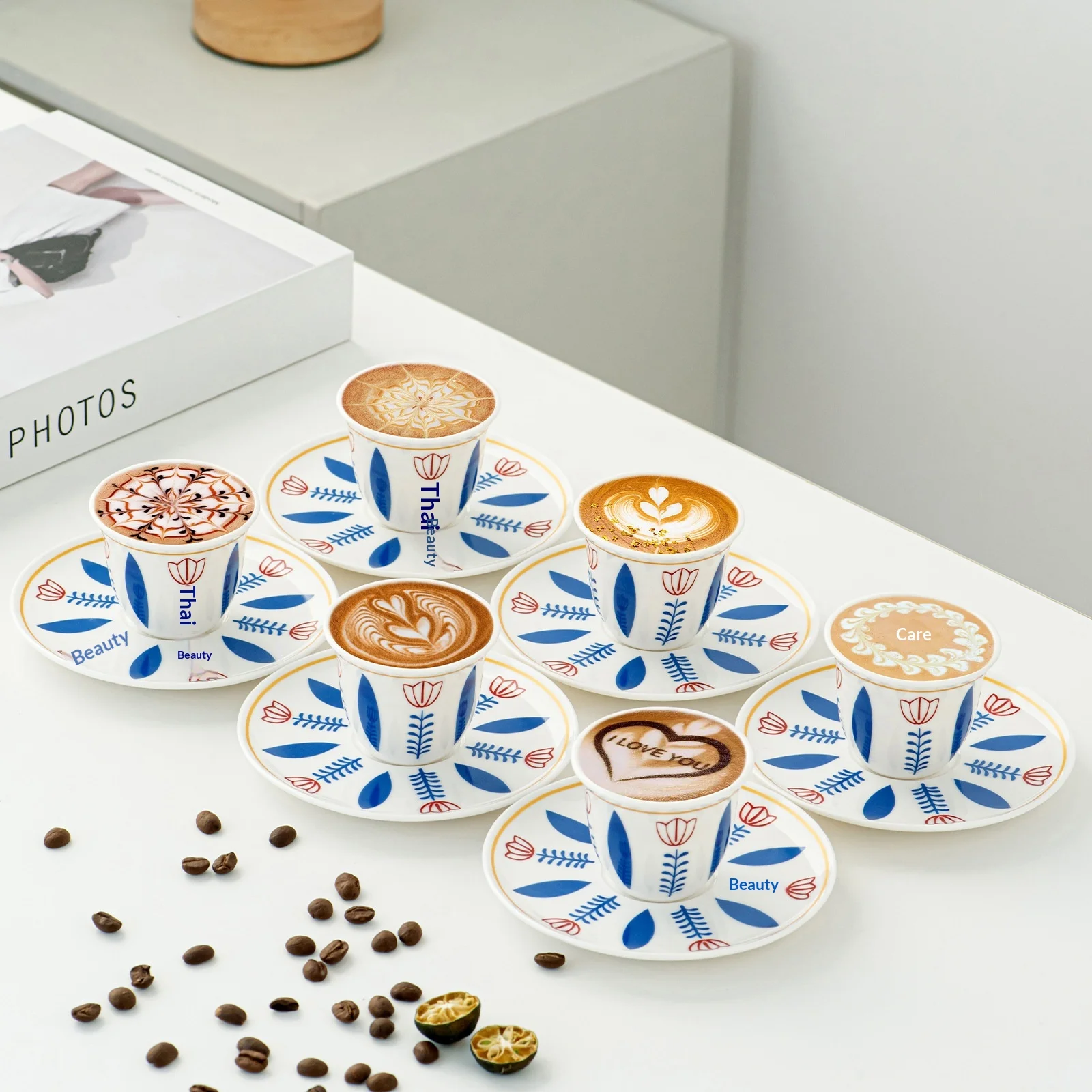 

6 Cups 6 Plates Simplicity Middle East Kava Coffee Cup Ceramic Plate Set ceramic coffee cup set