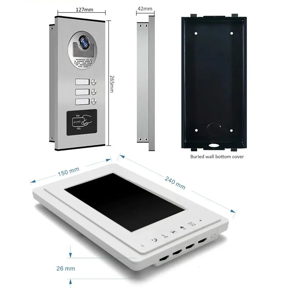 7 Inch Color Camera Video Door Phone Kit Doorbell Intercom System RFID Access Control unlock for 2/3/4/6 Unit multi apartments