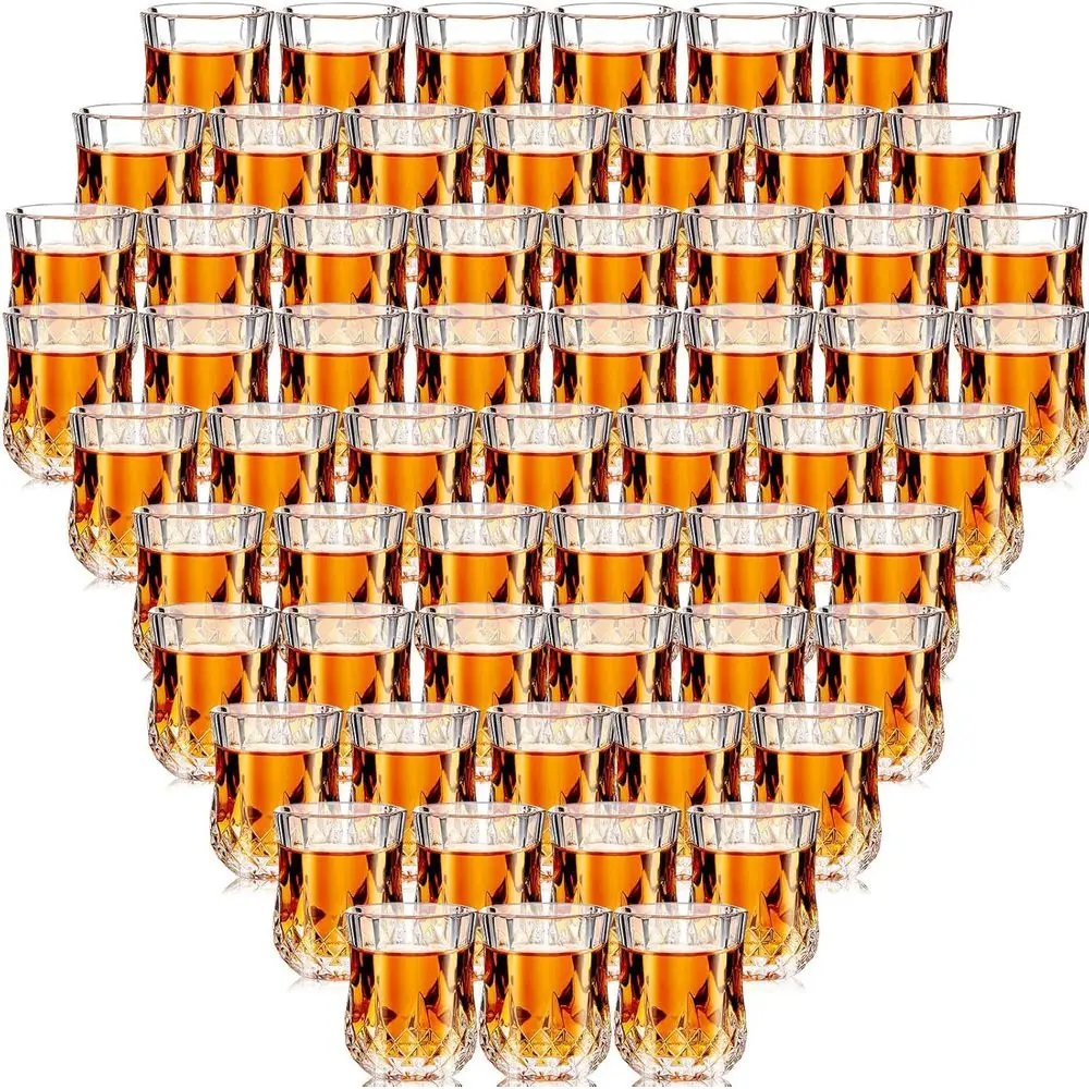 

Set of 60 Clear Heavy Base Mini Shot Glasses for Tasting Whiskey, Wine, Juice (1.7oz)