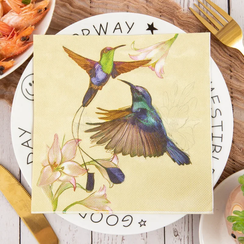 20pcs/Pac Flower and Bird Series Printed Napkins Native Wood Pulp 2-Ply Colorful Paper Napkins Kitchen Table Holiday Decoration