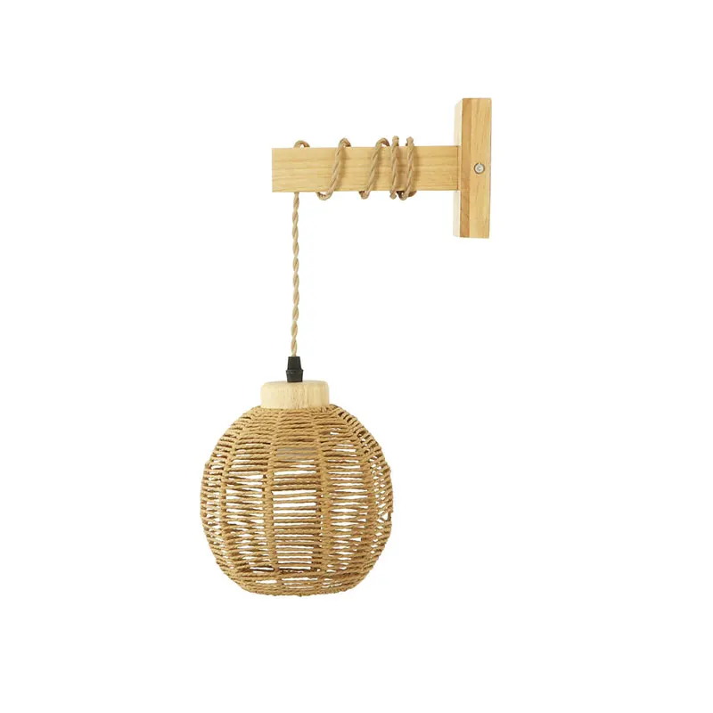 Japanese Rattan Wall Lamp Creative Handmade Wooden Lamp Living Room Dining Room Bedroom Bedside Lamp Rural Retro Wall Light