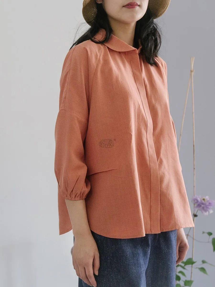 

Женская повседневная одежда в стиле кэжуал от китайского бренда TangDi: оригинальный дизайн, оранжевая клетчатая блузка из шелка и хлопка свободного кроя с открытыми плечами.