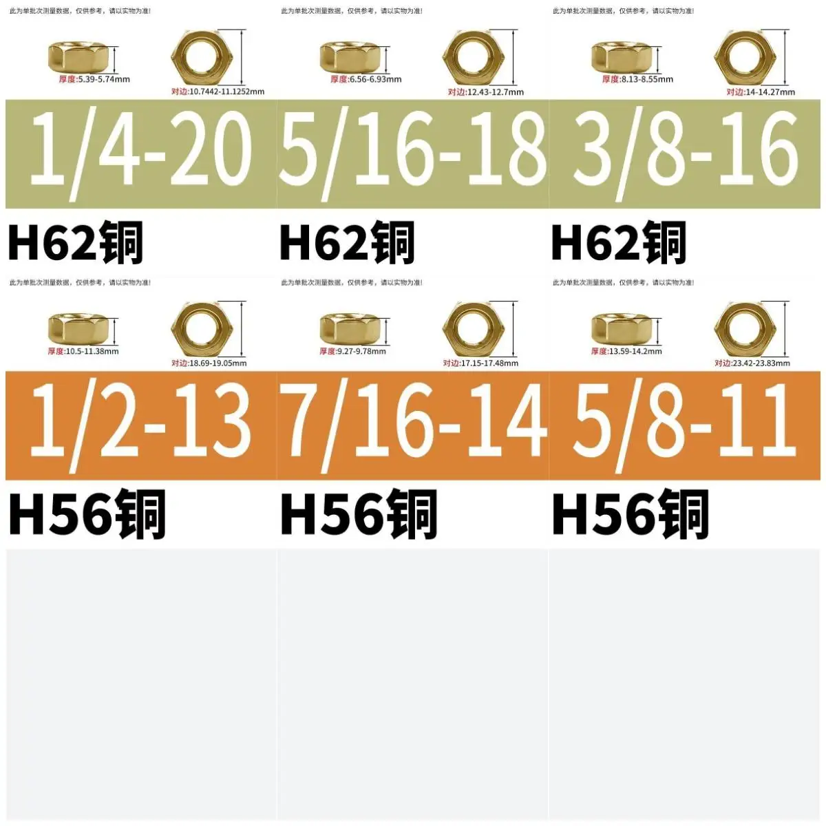 1/50pcs Brass Hex Nut UNC UNF Thread 2# 3# 4# 5# 8# 10# 1/4