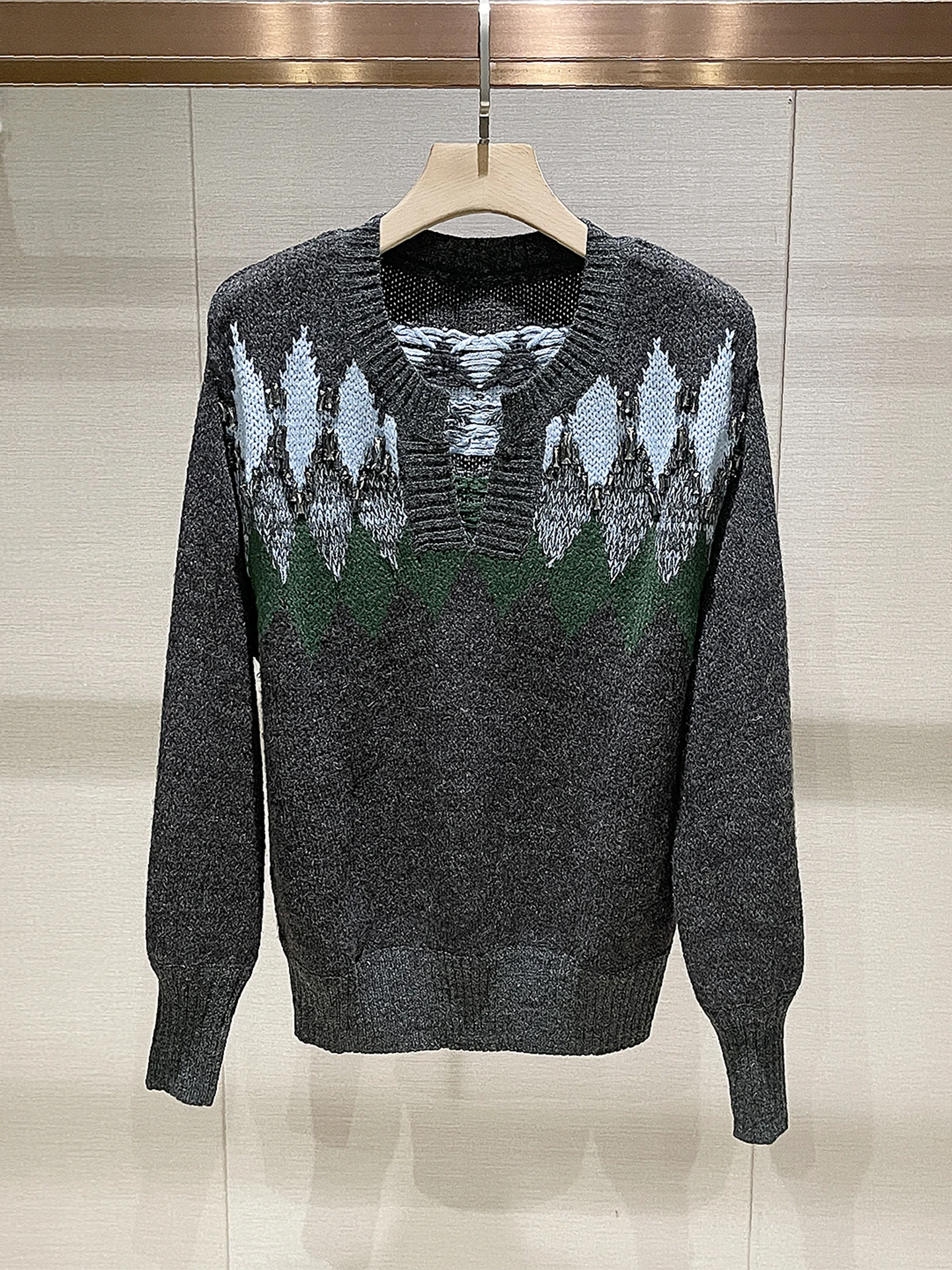 

Утягивающий круглый вязаный свитер Ne Long Sve, женский свободный крой, встроенный ромбовидный повседневный зимний свитер, Новое поступление