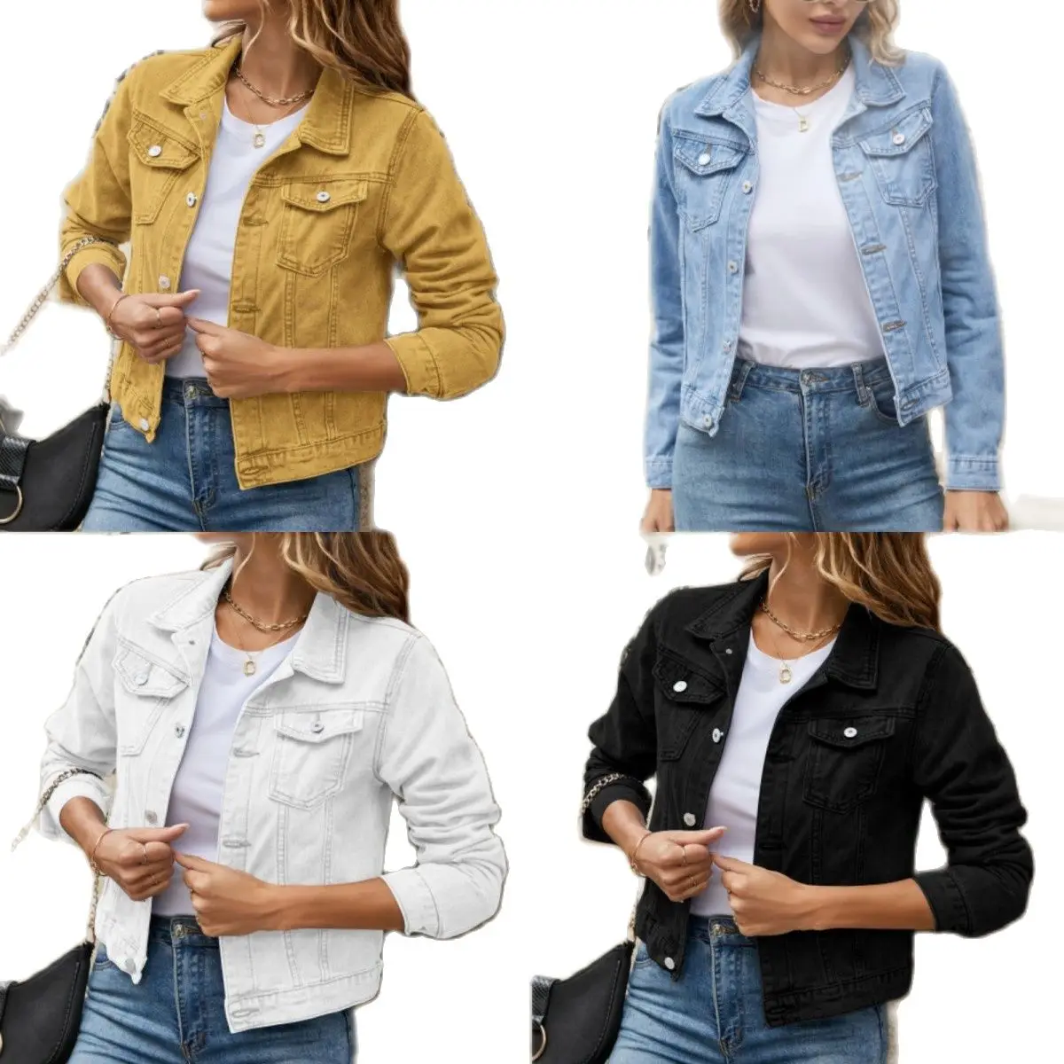 Chaqueta vaquera de manga larga para mujer, abrigo informal con solapa ajustada, 7 colores, novedad de primavera, 2023, S-2XL