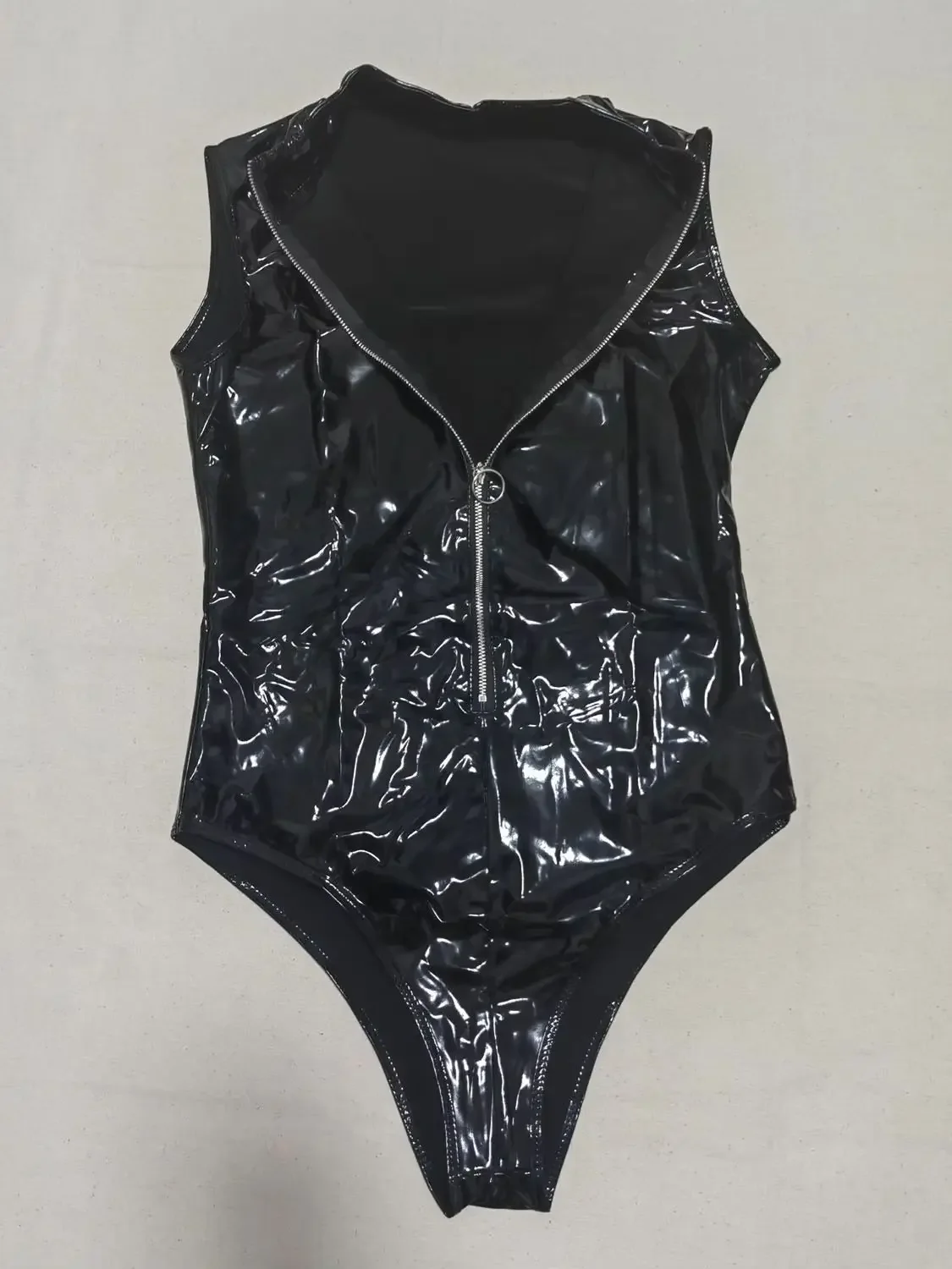 

Cosplay Women Sleeveless PU Bodysuit Wet Look PVC One Pieces Thong Shiny Zipper Bodysuit Tights Body Teddies Tank Top Leotard