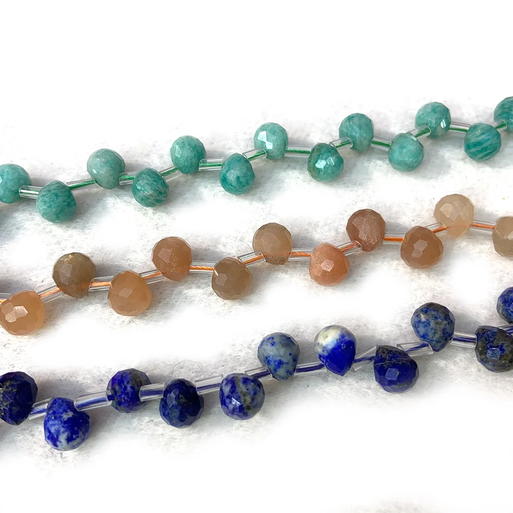 Natural Amazonite Sunstone Lapis Lazuli Beads 38cm Faceted Drop Loose Beads For Jewelry Making DIY Bracelet Necklace Earring