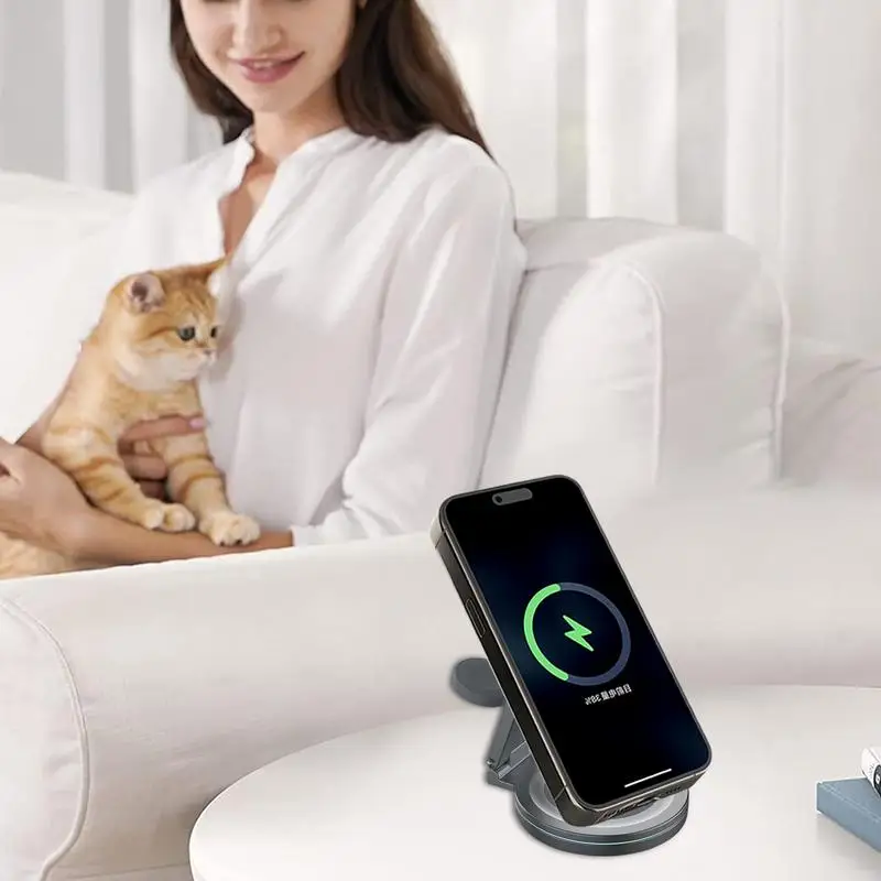 Phone Charger Stand Adjustable Magnetic Charging Dock Station Bedside Multifunctional Phone Stand With 360 Zinc Alloy Rotation
