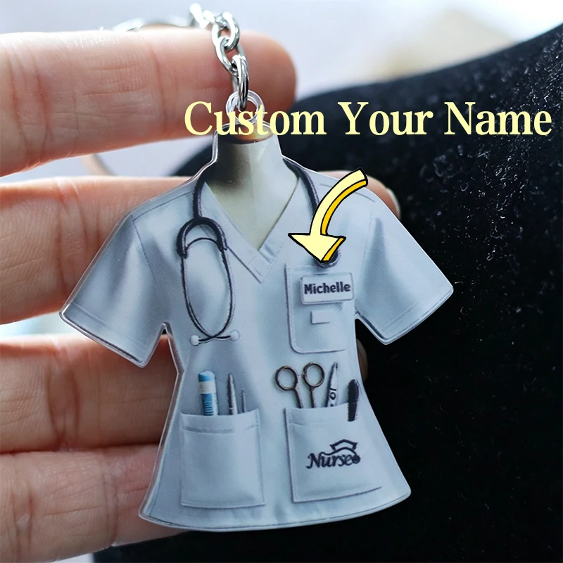 Acryl-Schlüsselanhänger für Krankenschwestern mit individuellem Namen, Cutecore-Stil, für Pflegepersonal, personalisierter Schlüsselring für Tasche und Handy