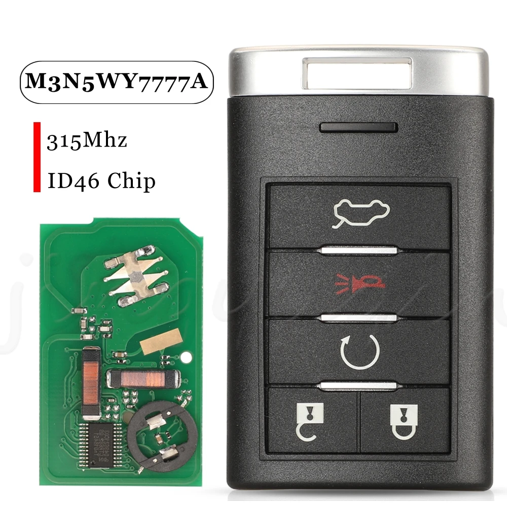 

Jingyuqin 5 кнопок, 315 МГц, чип ID46, Fccid:M3N5WY7777A для Cadillac CTS STS 2008-2014, смарт-карта, дистанционный ключ для автомобиля, бесключевой доступ