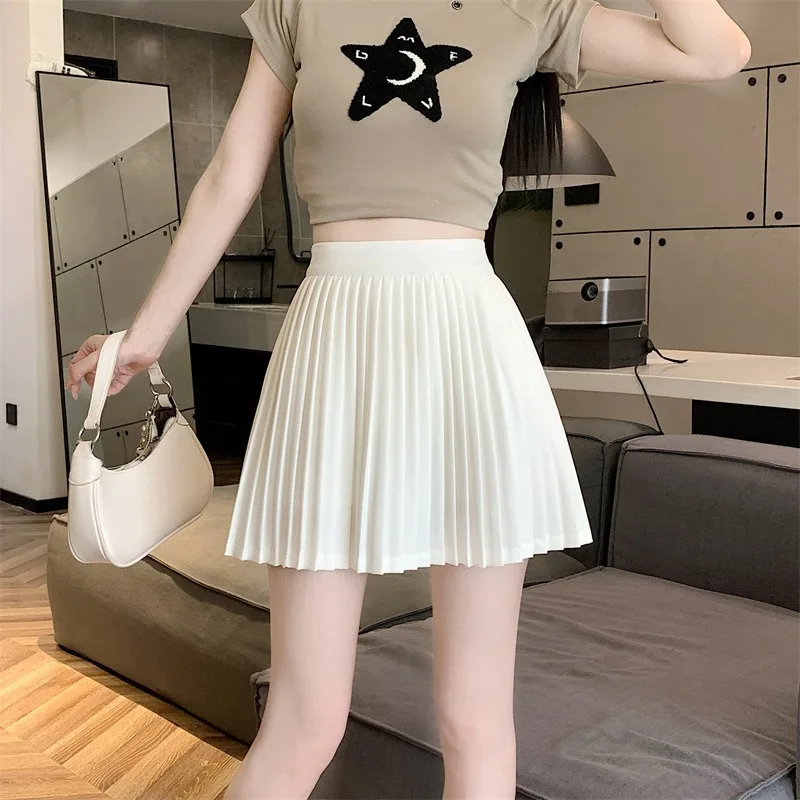 GAODINGLAN Preppy A Line High Waist Women Skirts Summer Slim Fit Sexy Mini Pleated Skirt JK Inner Lining Solid Skirt Versatile