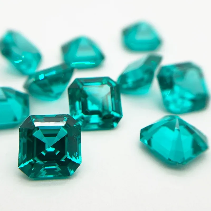 Lab Grown Paraiba Asscher Cut Neon Blue Color Gemstone for DIY Jewelry Making Inlay Ring Necklace Selectable AGL Certificate