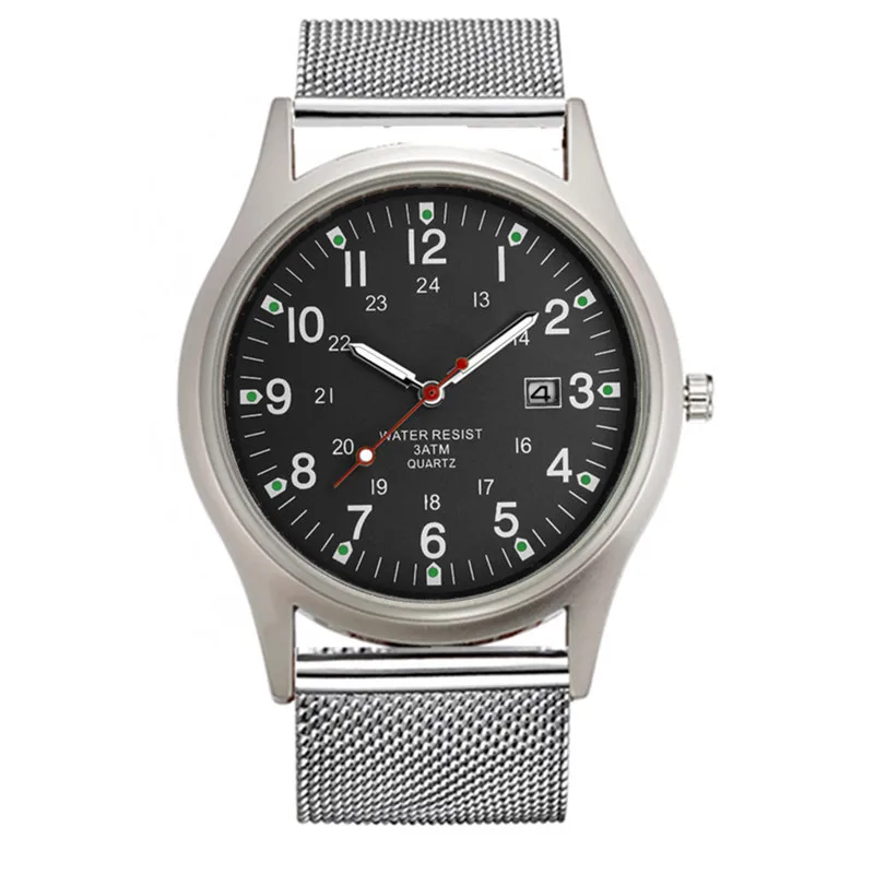 Montre Homme 학생용 오리지널 브랜드 시계, 남성용 심플 스테인레스 스틸 밴드, 캘린더 쿼츠 빈티지 시계, 블랙