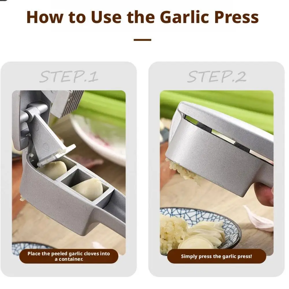 2-in-1 Garlic Press Crusher and Slicer with Peeler & Brus, Rustproof, Dishwasher Safe, Ergonomic Handle Kitchen Gadgets