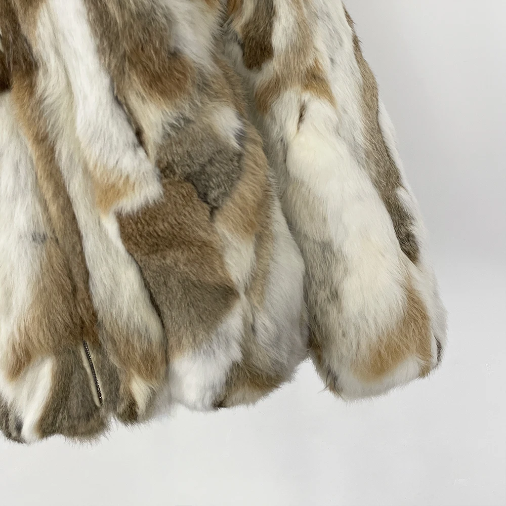 메니나 후드 지퍼 천연 토끼털 재킷 여성 신상 가을 겨울옷 여성용 두꺼운 따뜻한 리얼 퍼 코트