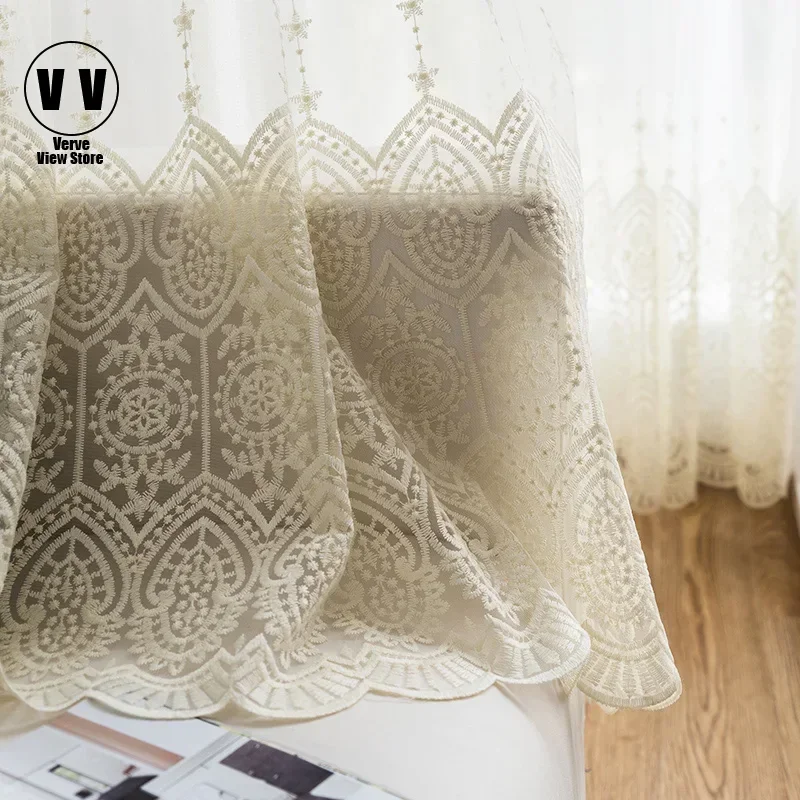 

Luxury European Tulle Window Curtains for Living Room, Bedroom, Delicate Lace Embroidered Voile Sheer Curtain for Kitchen Blinds