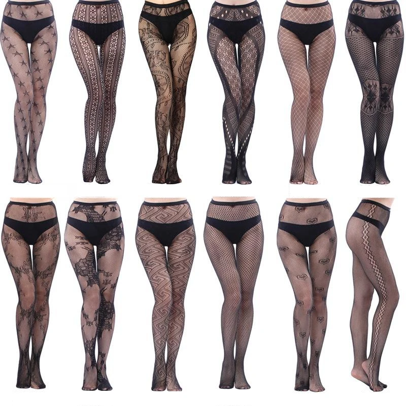 

Novelty Women Fishnet Pantyhose Sexy Hollow Tights Women Lace Black Thigh High Stockings Sexy Lingerie Plus Size Female Tights